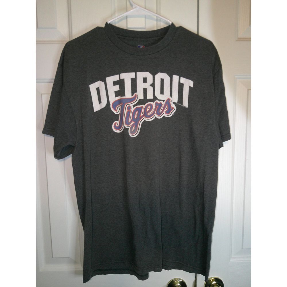 MLB‎ Detroit Tigers Baseball Graphic T-Shirt Dark Gray Cotton Blend Casual  L